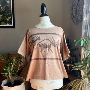 70s 80s Buffalo Cave Drawing Relaxed Vintage Top USA Boho Hippie Indie One Size